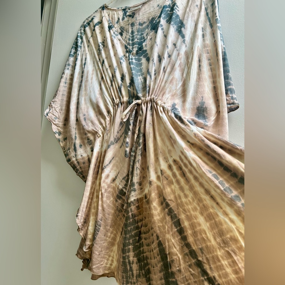 Retro Hawaii Tie-Dye Tunic Kaftan Dress Cover Up Versatile